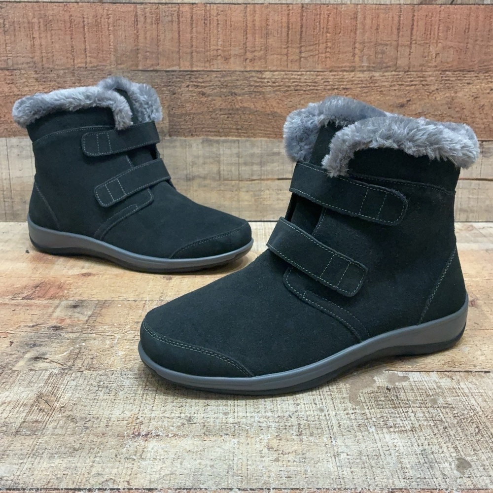 Orthofeet 889 W Snow Boots Womens Size 8 D Black Suede Faux Fur Ankle Winter